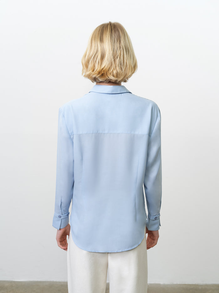 Mila Lace Layered Long Sleeve Light Blue Shirt