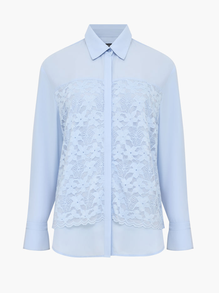 Mila Lace Layered Long Sleeve Light Blue Shirt