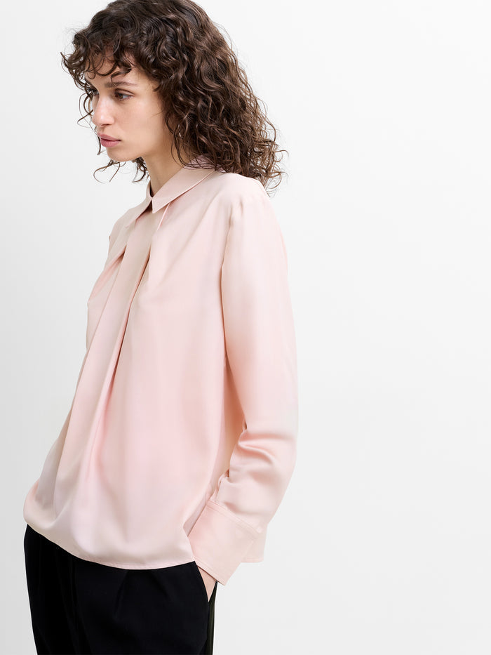 Mila Pleat Long Sleeve Light Pink Popover Shirt