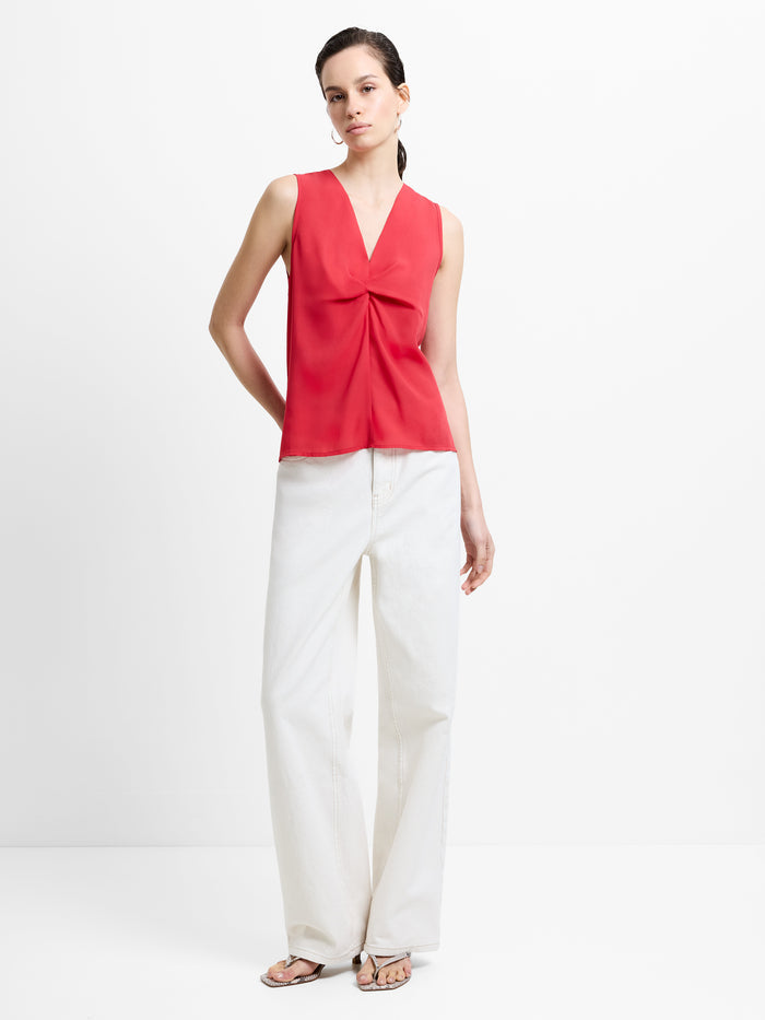 Mila Sleeveless V Neck Front Twist Red Top