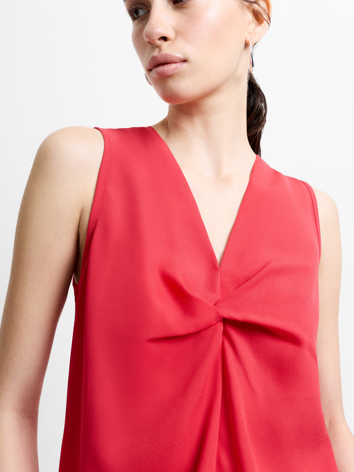 Mila Sleeveless V Neck Front Twist Red Top