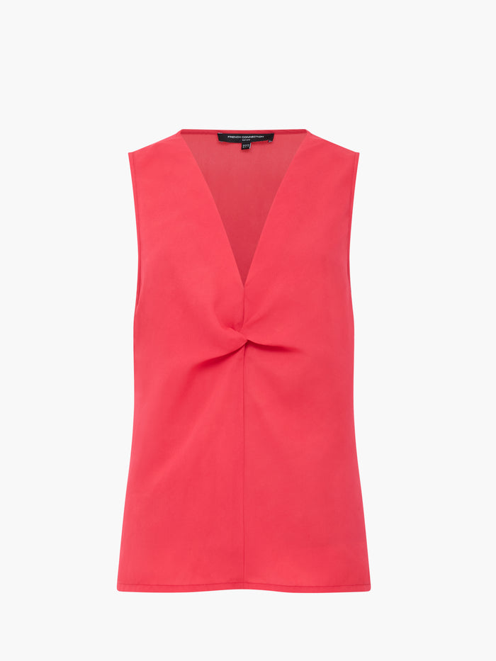 Mila Sleeveless V Neck Front Twist Red Top