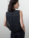 Miles Black Fringe Back Sleeveless Top