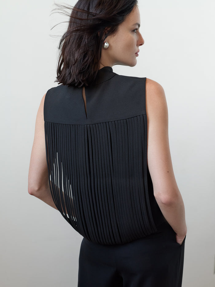 Miles Black Fringe Back Sleeveless Top
