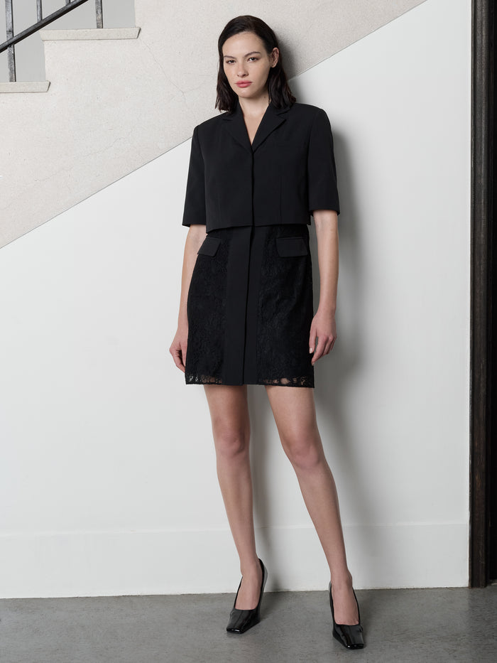 Miles Black Layered Lace Blazer Mini Dress