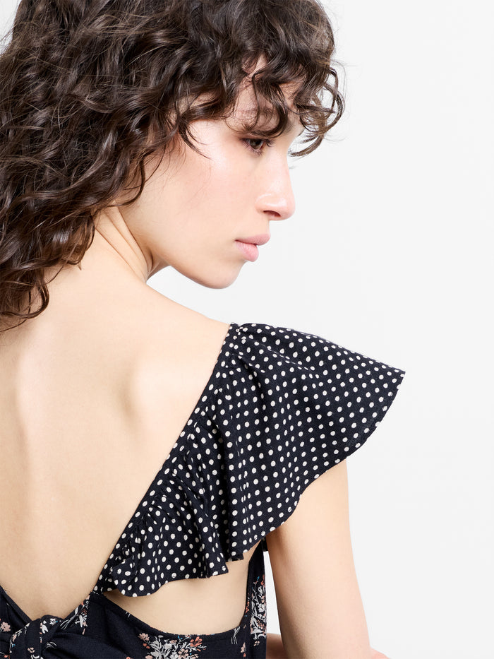 Millie Cotton Ruffle Floral Spot Printed Maxi Dress