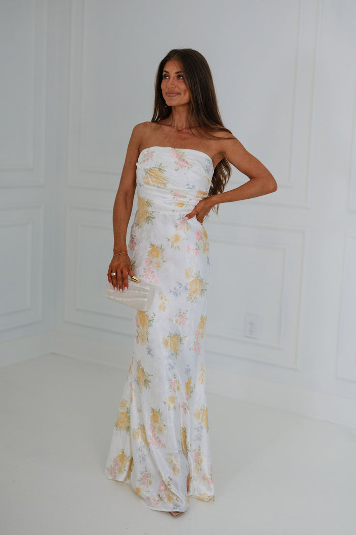 Millie Jacquard Pleated Maxi Dress-Off White