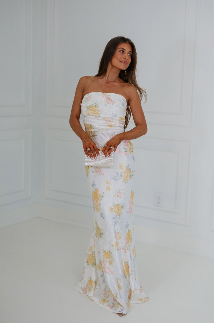 Millie Jacquard Pleated Maxi Dress-Off White