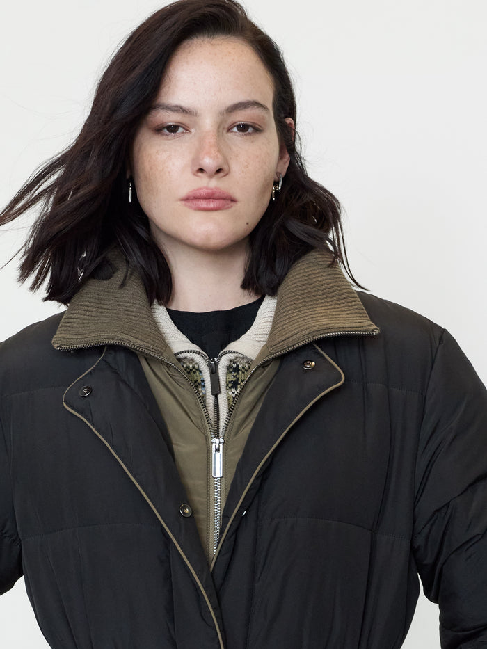 Minnie Black Layered Longline Puffer Coat