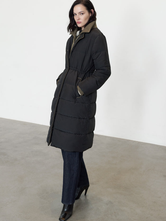 Minnie Black Layered Longline Puffer Coat