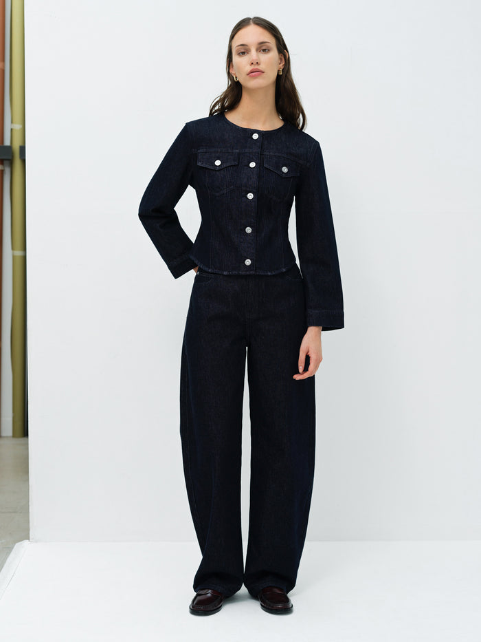Misa Relaxed Dark Wash Blue Curved Leg Jeans