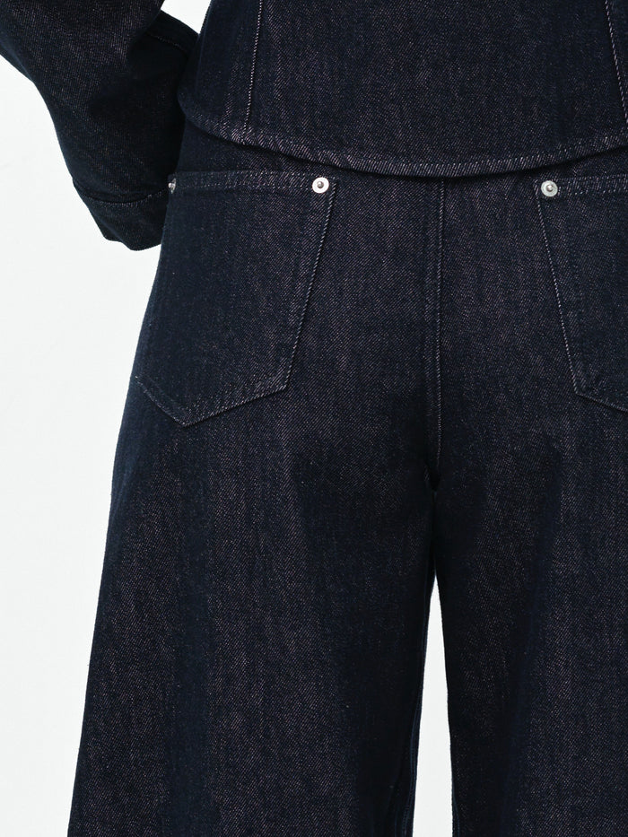 Misa Relaxed Dark Wash Blue Curved Leg Jeans