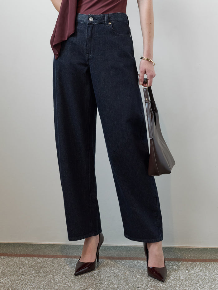 Misa Relaxed Dark Wash Blue Curved Leg Jeans