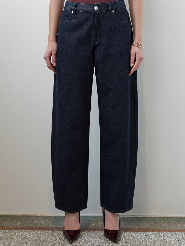 Misa Relaxed Dark Wash Blue Curved Leg Jeans