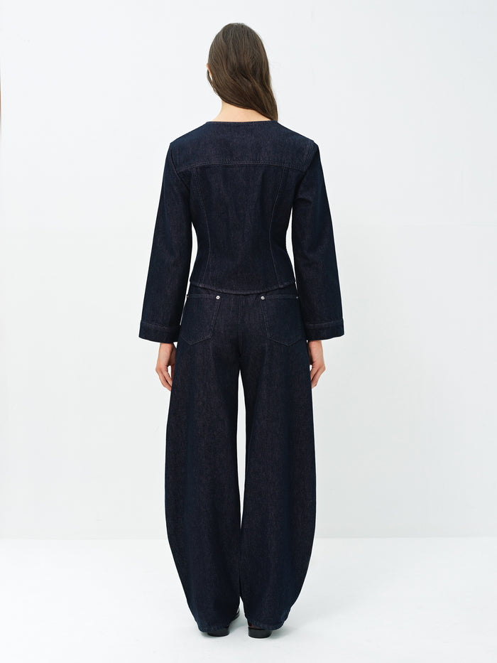 Misa Relaxed Dark Wash Blue Curved Leg Jeans