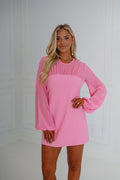 Mixed Media Mini Dress-Pink