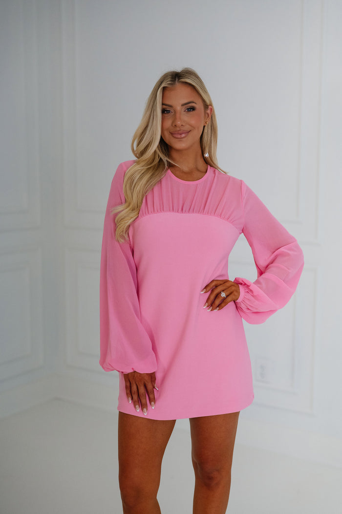 Mixed Media Mini Dress-Pink