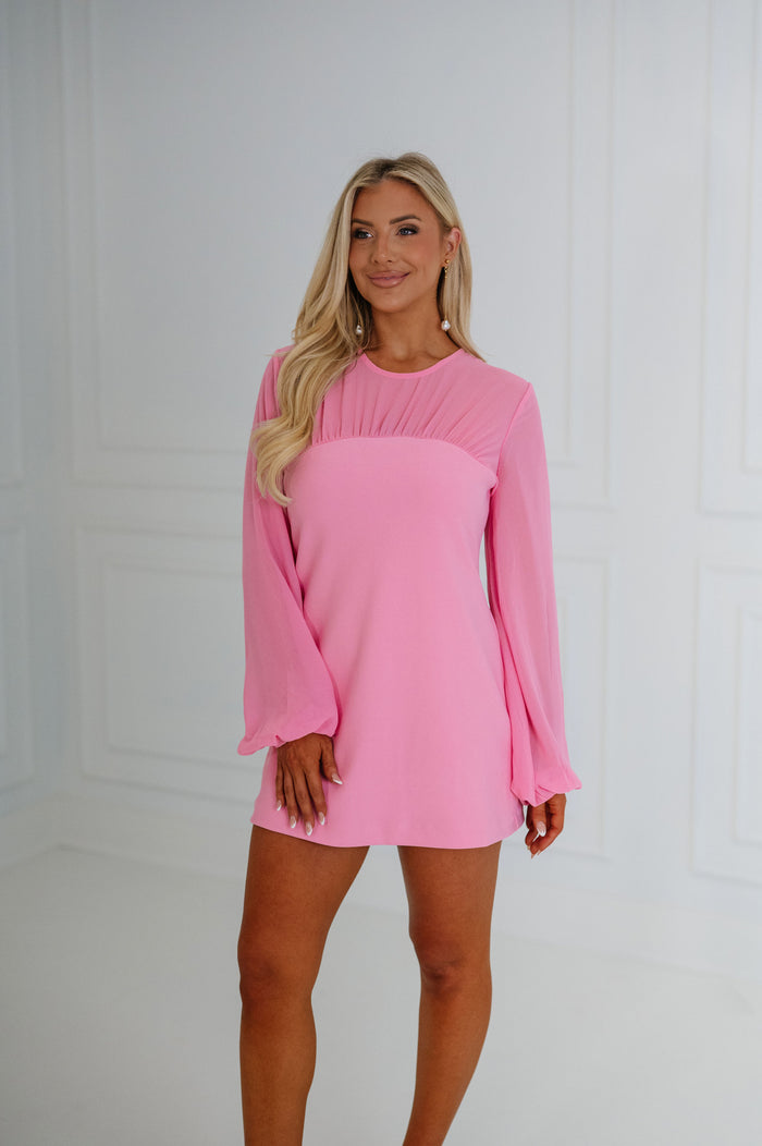 Mixed Media Mini Dress-Pink
