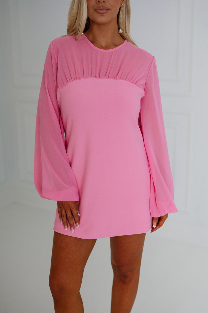 Mixed Media Mini Dress-Pink