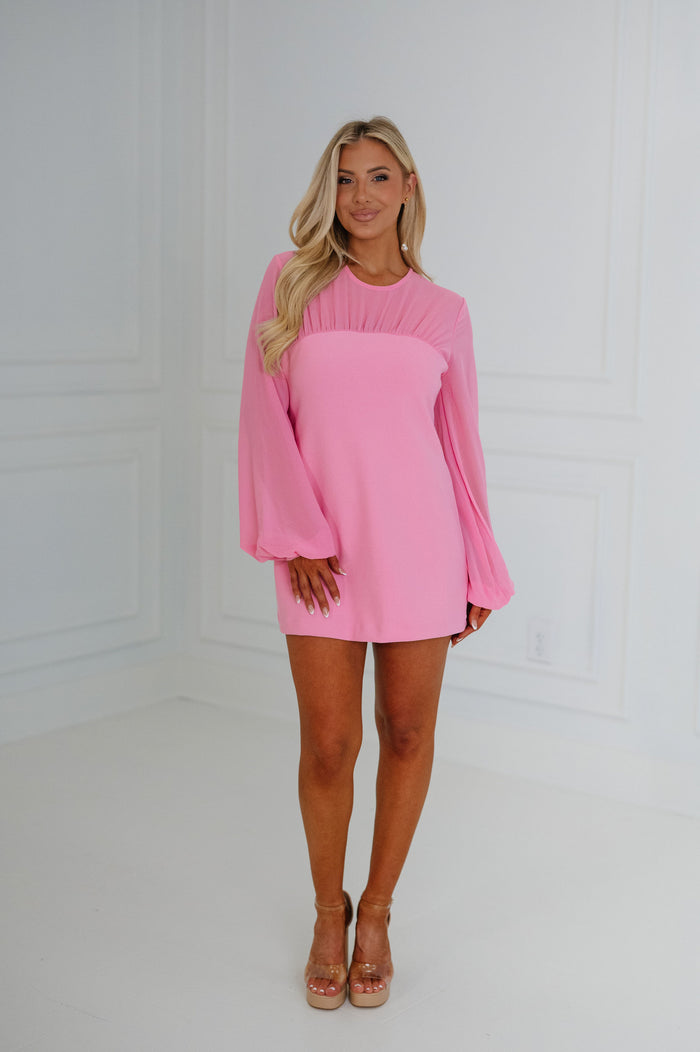 Mixed Media Mini Dress-Pink