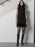 Moana Black Faux Fur Hem Sleeveless Knit Mini Dress