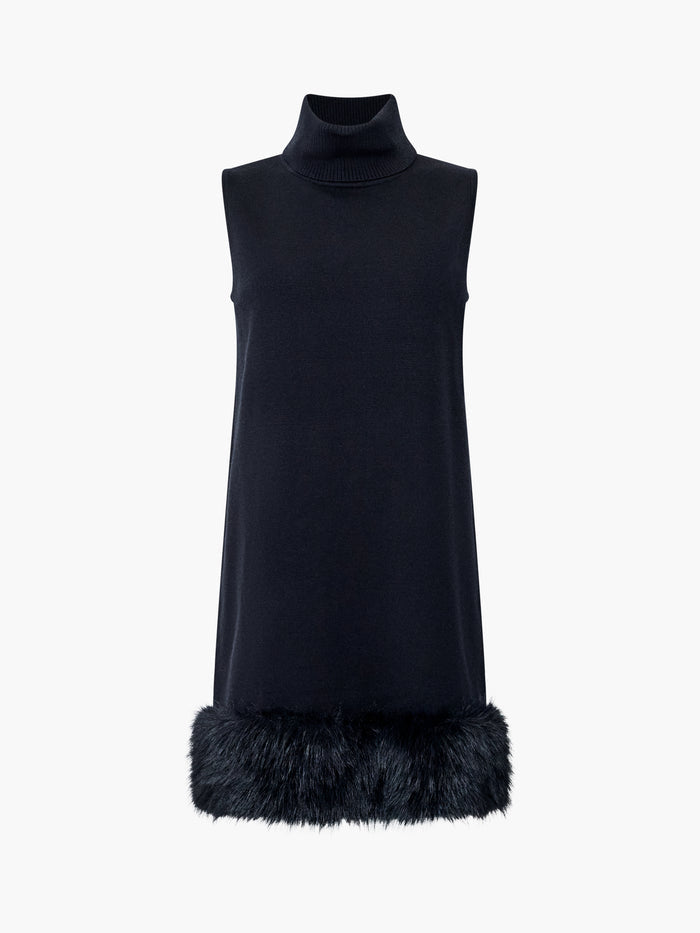 Moana Black Faux Fur Hem Sleeveless Knit Mini Dress