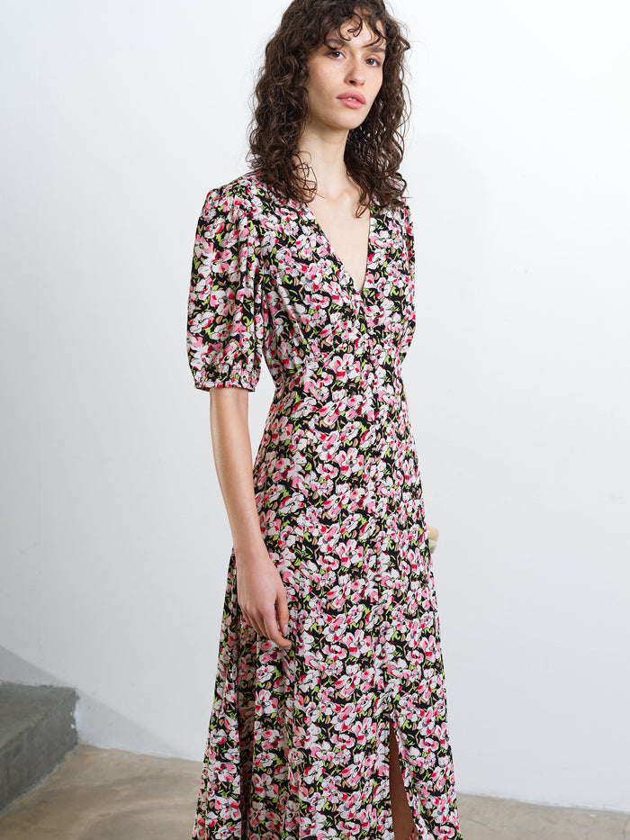 Molly Eco Puff Sleeve Floral Midi Tea Dress