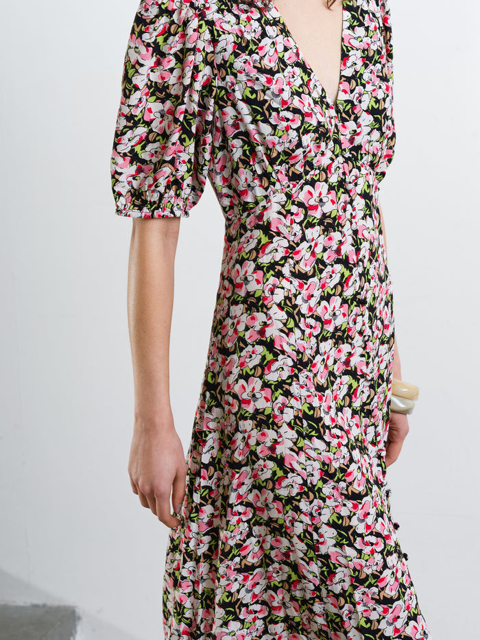 Molly Eco Puff Sleeve Floral Midi Tea Dress