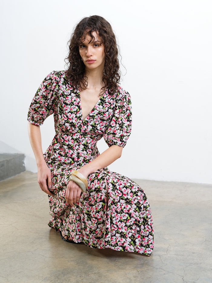 Molly Eco Puff Sleeve Floral Midi Tea Dress