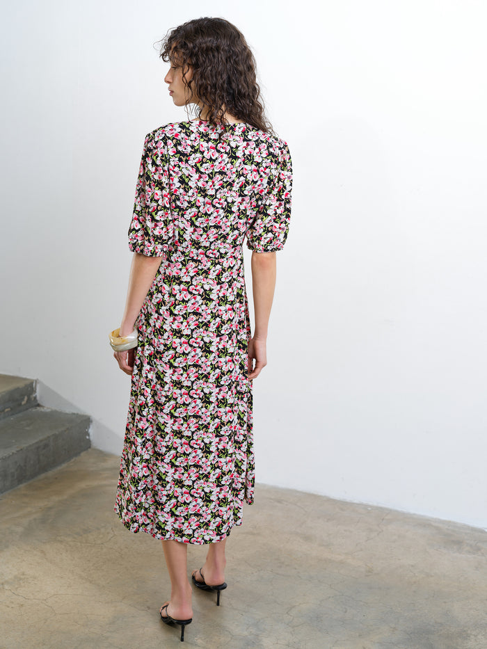 Molly Eco Puff Sleeve Floral Midi Tea Dress