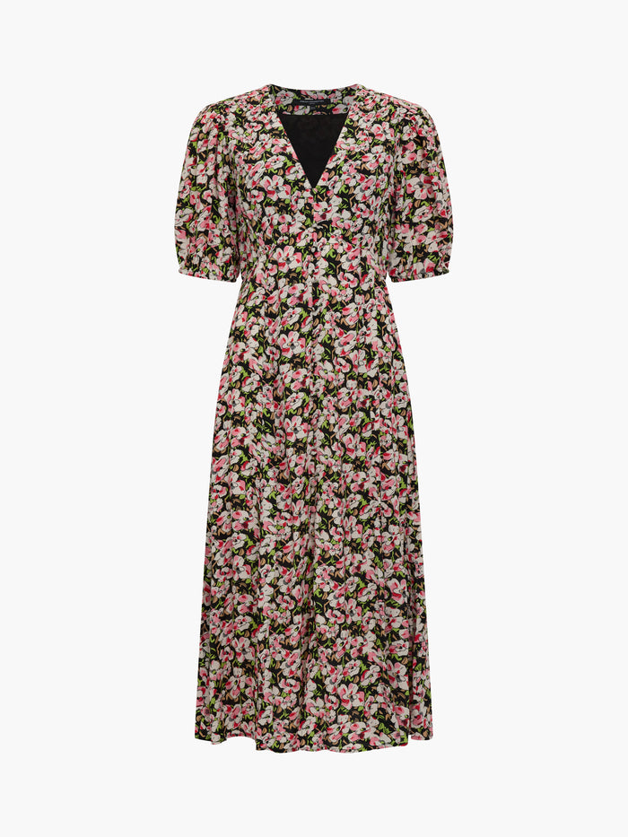 Molly Eco Puff Sleeve Floral Midi Tea Dress