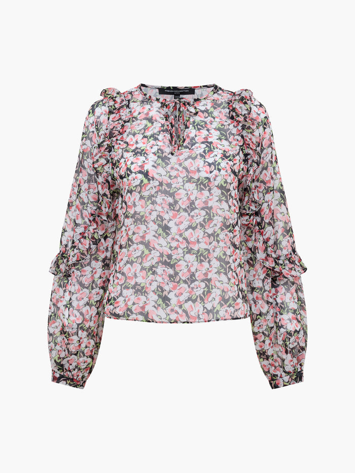 Molly Tie Up Neck Ruffle Sleeve Floral Top