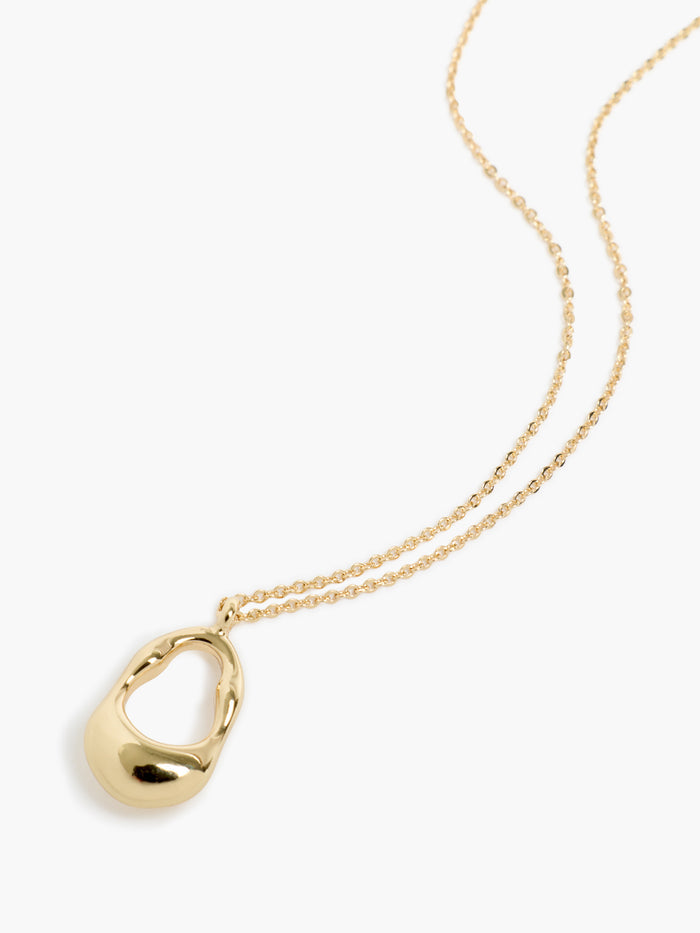 Molten Gold Oval Pendant Necklace