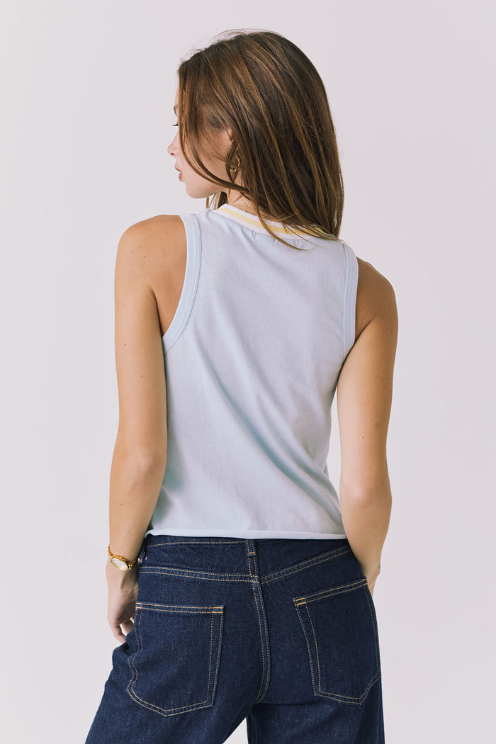 Chaser Monette Tank in Mineral Butter shown back view with smooth finish and slightly boxy fit