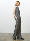Monochrome Striped Damasco Cowl Neck Tank Top