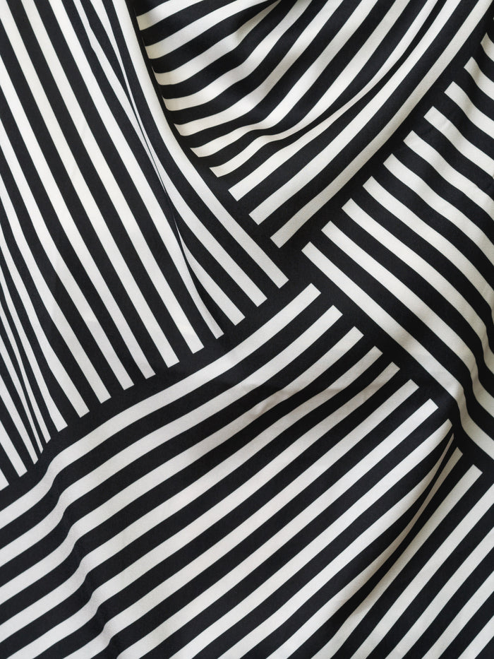Monochrome Striped Damasco Cowl Neck Tank Top