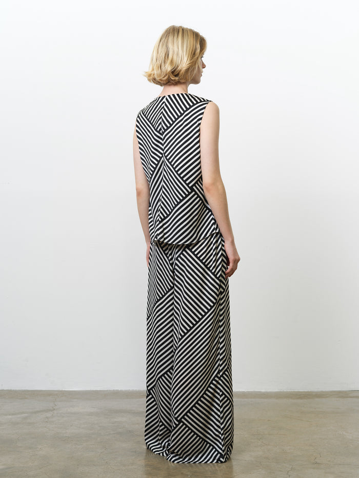 Monochrome Striped Damasco Cowl Neck Tank Top
