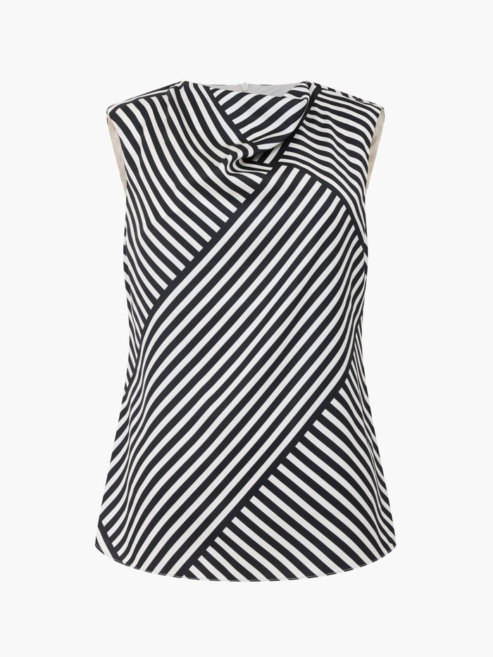 Monochrome Striped Damasco Cowl Neck Tank Top