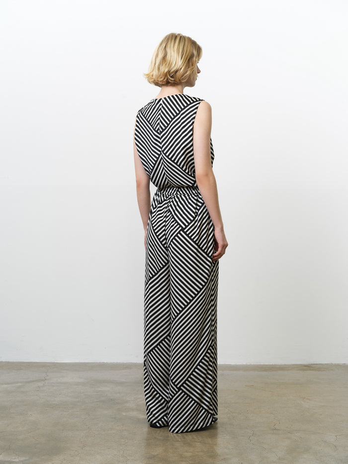 Monochrome Striped Damasco Pull-On Wide Leg Trousers