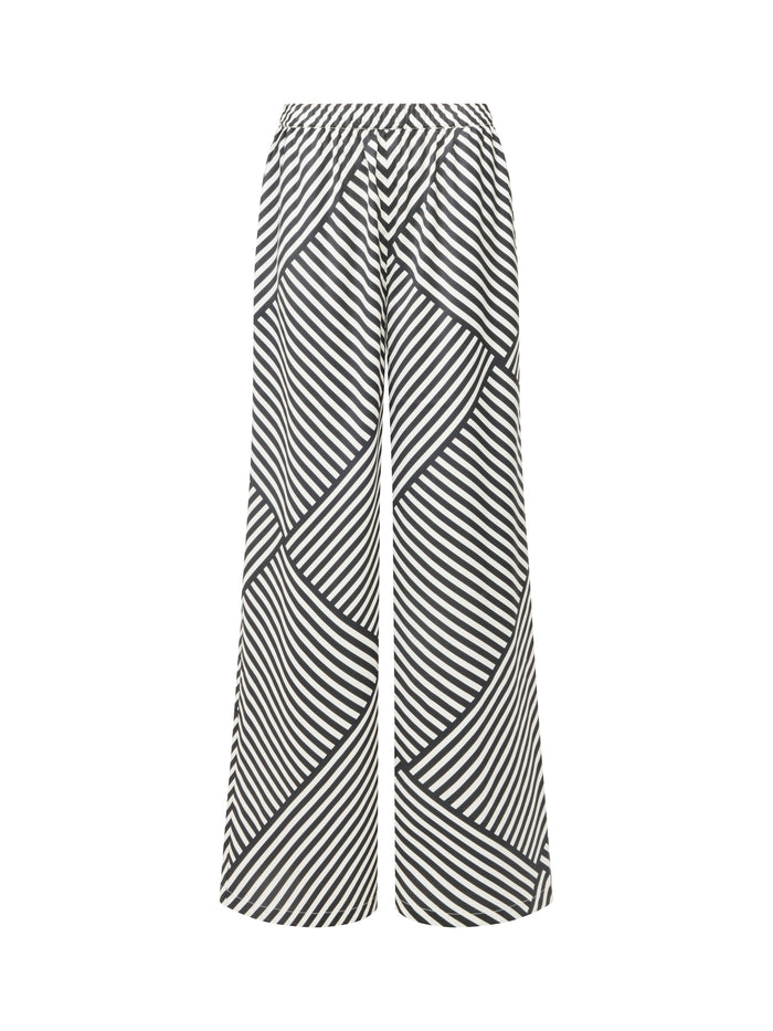 Monochrome Striped Damasco Pull-On Wide Leg Trousers