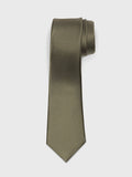 Moss silk necktie with twill texture, rolled at top, flat on white background