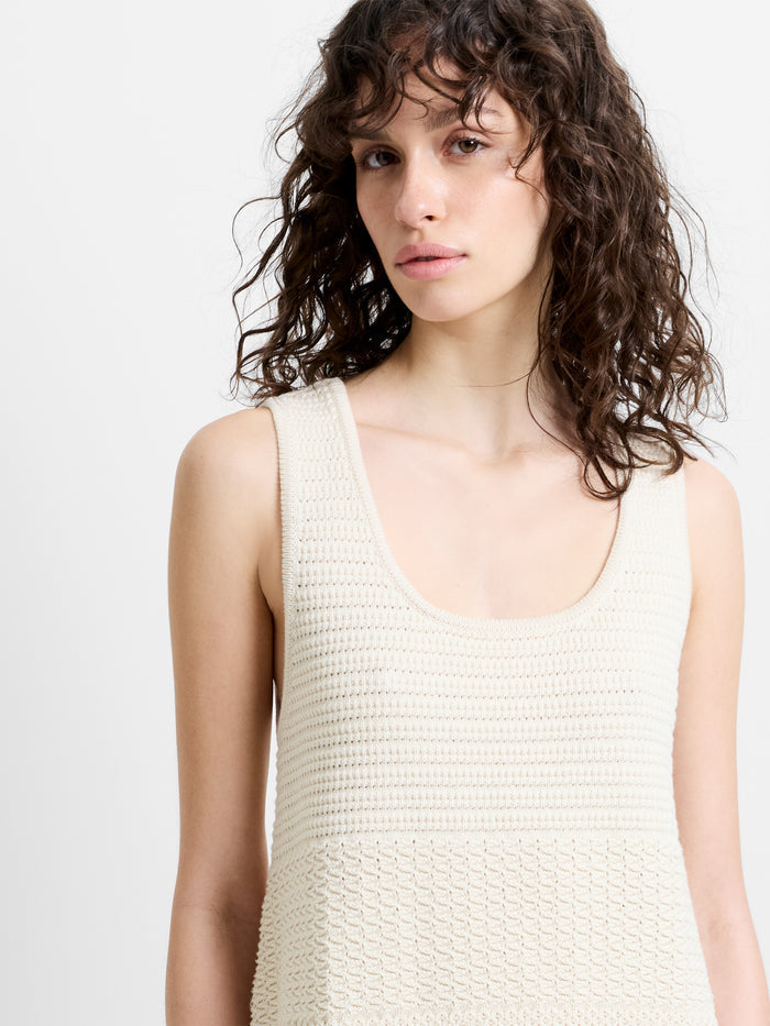 Mozart Mixed Knit Striped Cream Mini Dress