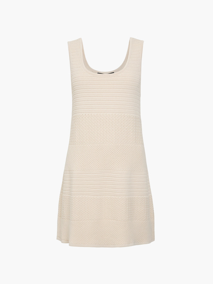 Mozart Mixed Knit Striped Cream Mini Dress