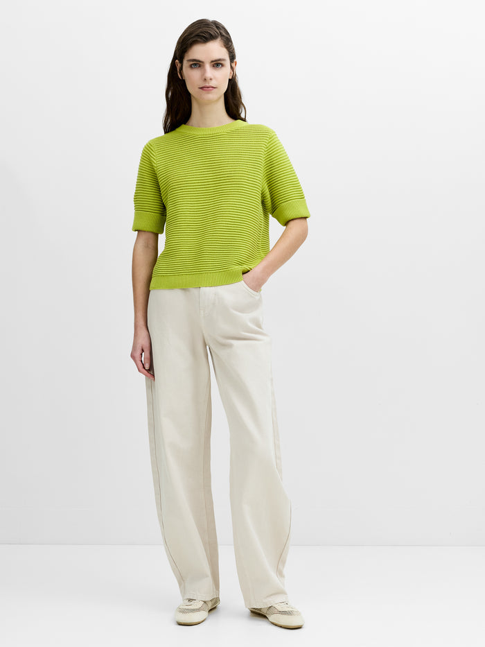 Mozart Ribbed Knit Green Short Sleeve Jumper