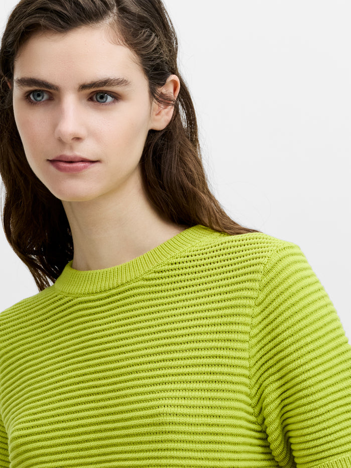 Mozart Ribbed Knit Green Short Sleeve Jumper