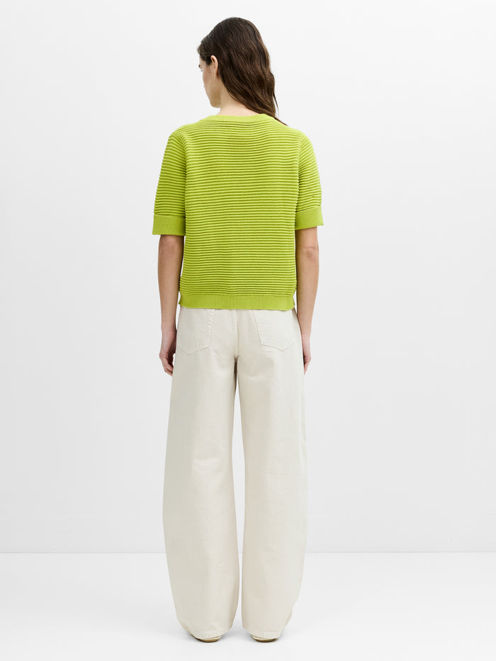 Mozart Ribbed Knit Green Short Sleeve Jumper