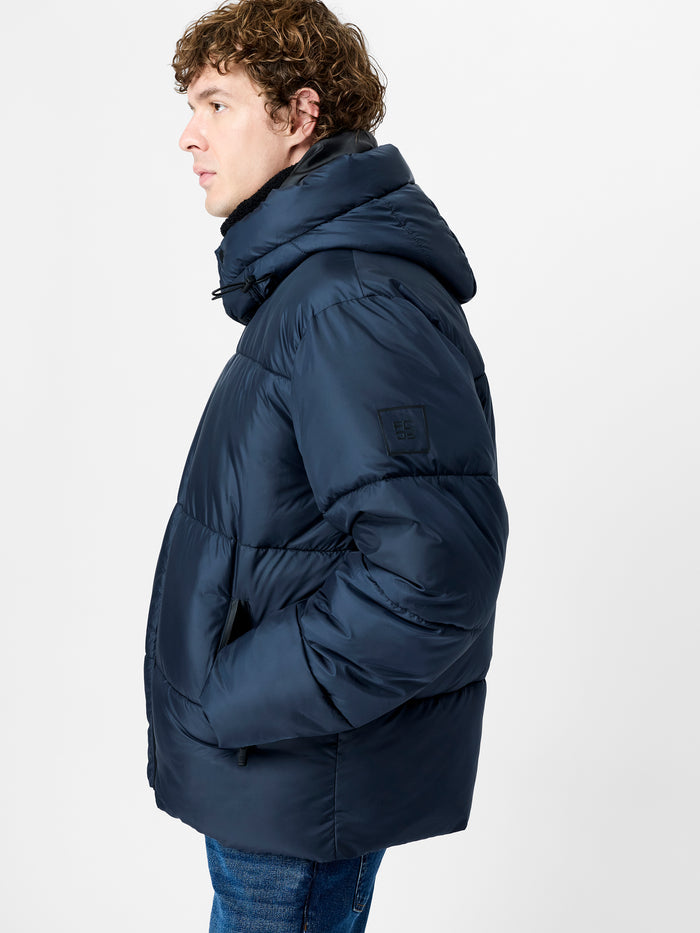 Navy Borg Collar Hooded Padded Jacket