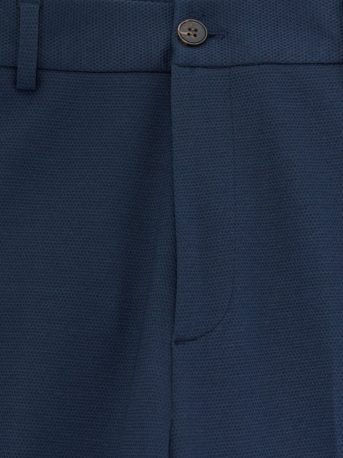 Navy Pique Tailored Suit Trousers