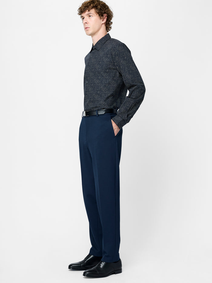 Navy Pique Tailored Suit Trousers