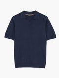 A navy knit Polo shirt with short sleeves, a trophy collar, a ribbed hem and a regular fit.